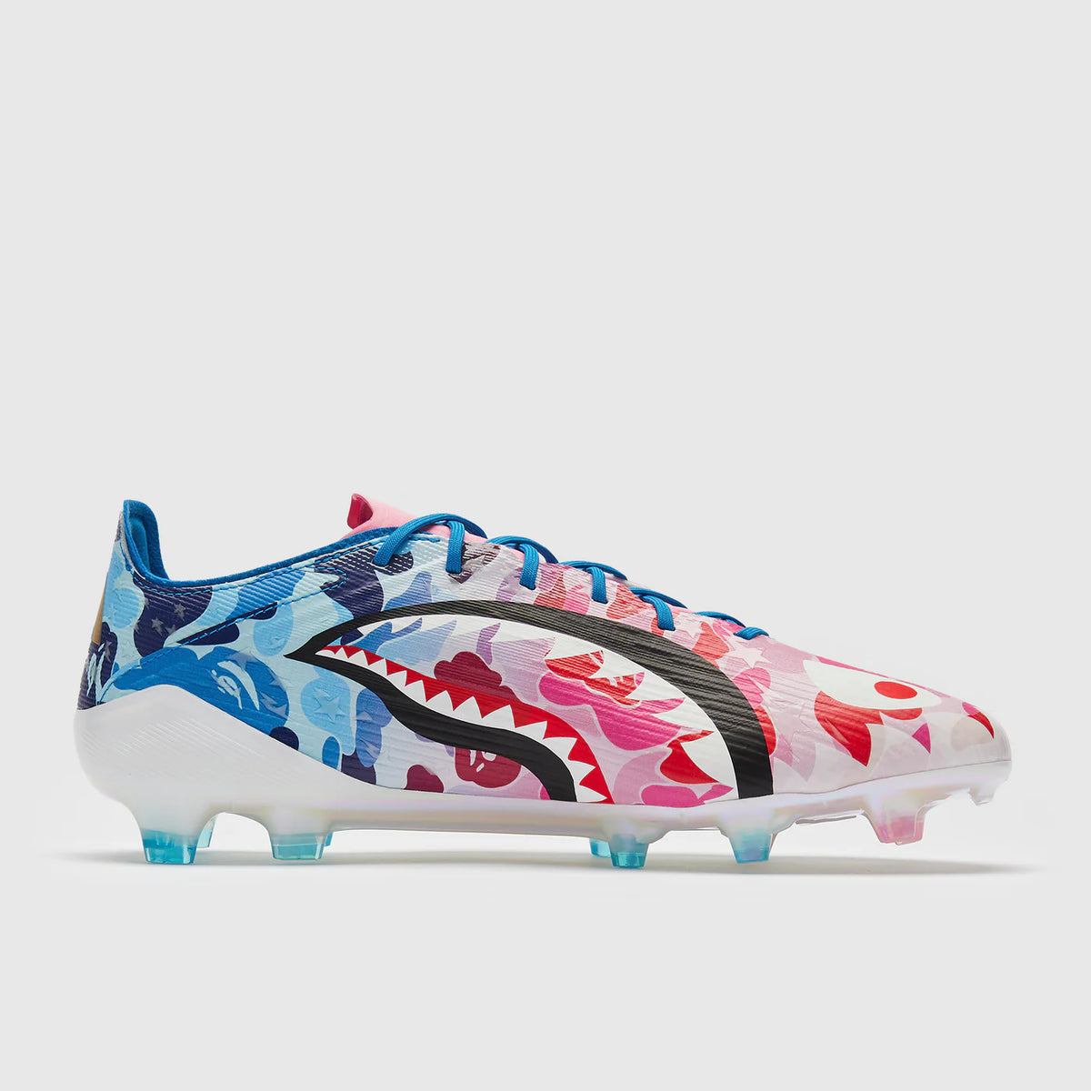 Black F50 Elite FG X BAPE soccer cleats by WorldClassCleats with BAPE logo, featuring lightweight design and textured upper.