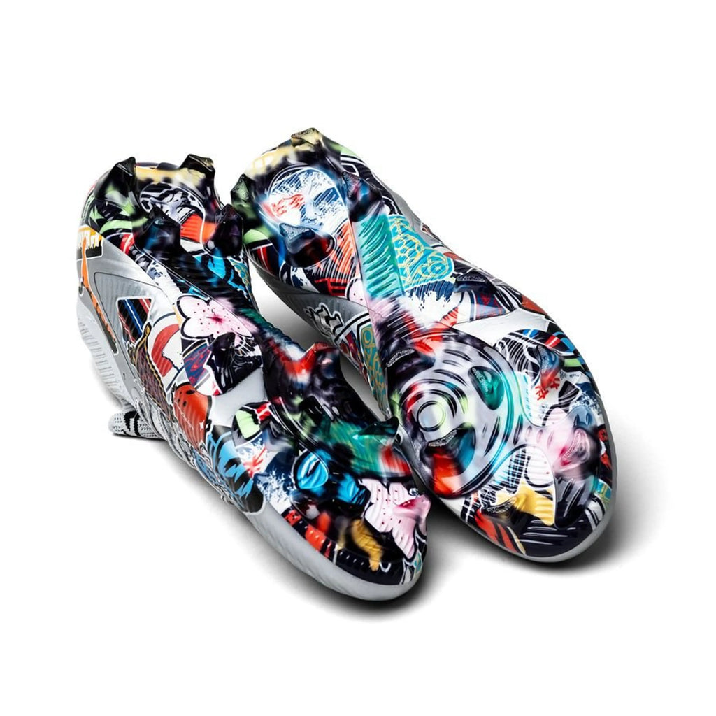 Unisport x PUMA Future 8 Ultimate FG soccer cleats with stickerbomb design in silver, black, red, and ultra blue by WorldClassCleats