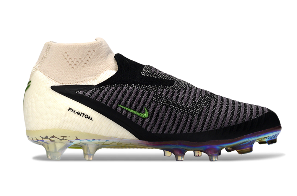 Kobe Bryant x Nike Phantom 6 HIGH Elite FG SE soccer cleats in Phantom and Black, featuring Nike branding and high-top design.