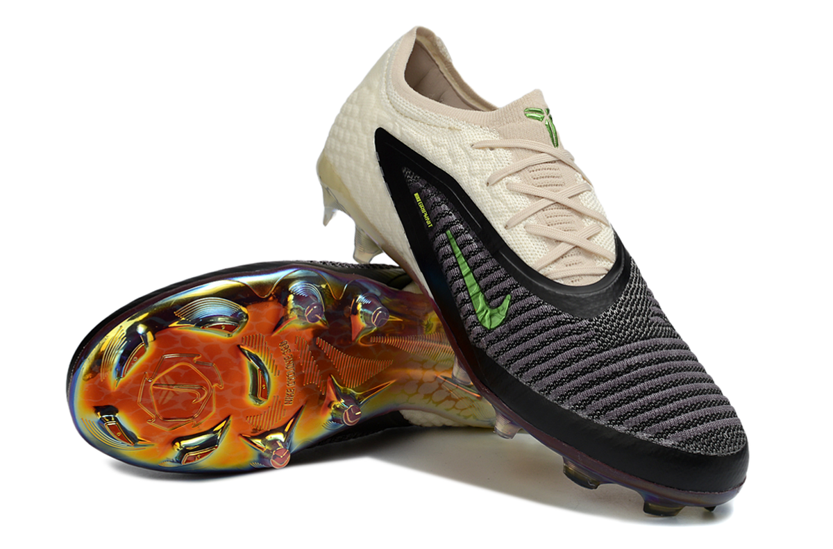 Black Kobe Bryant x Nike Phantom 6 Low Elite FG SE soccer cleats with Phantom detailing, designed for optimal performance.