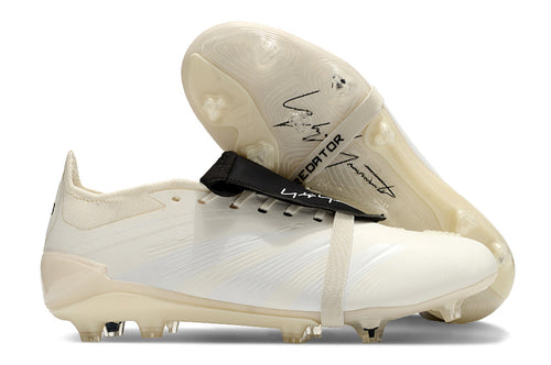 Adidas Y-3 Predator Elite Foldover Tongue FG soccer cleats in Cloud White with sleek design and modern style.