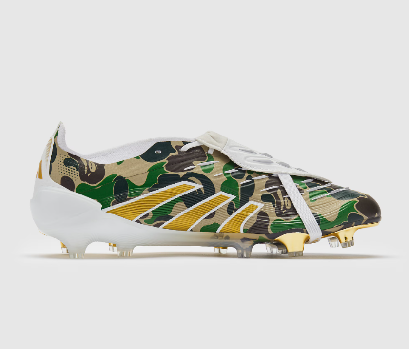 WorldClassCleats Predator Elite FG X BAPE soccer cleats with black and green design and textured upper for optimal grip.