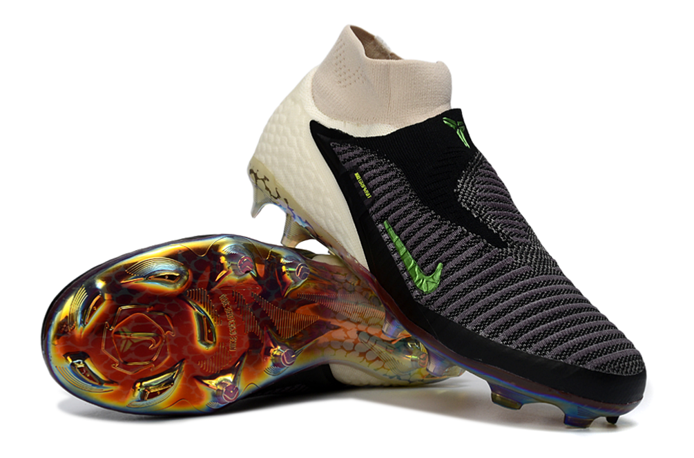 Kobe Bryant x Nike Phantom 6 HIGH Elite FG SE soccer cleats in Phantom and Black with Nike branding and high-top design.