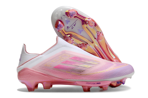 Lamine Yamal x adidas F50 Elite laceless soccer cleats in black with white accents, designed for performance on firm ground.