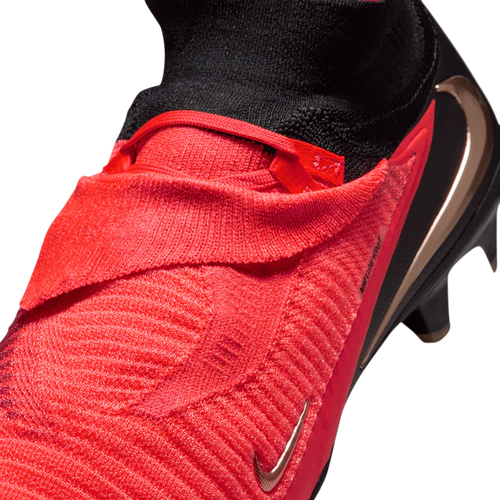 Nike Phantom 6 High Elite FG soccer cleats in Aurora pink and blue, featuring textured upper for enhanced ball control.