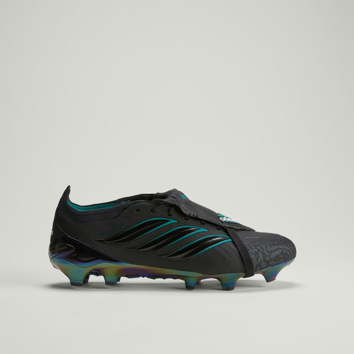 Black Adidas Predator Elite EQT FT FG soccer cleats with fold-over tongue and firm ground studs, designed for optimal performance.