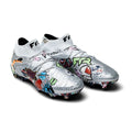 Unisport x PUMA Future 8 Ultimate FG soccer cleats with stickerbomb design in silver, black, red, and ultra blue by WorldClassCleats
