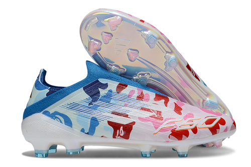 BAPE x adidas F50 Elite laceless soccer cleats in black and white with bold branding and sleek design for performance on the field