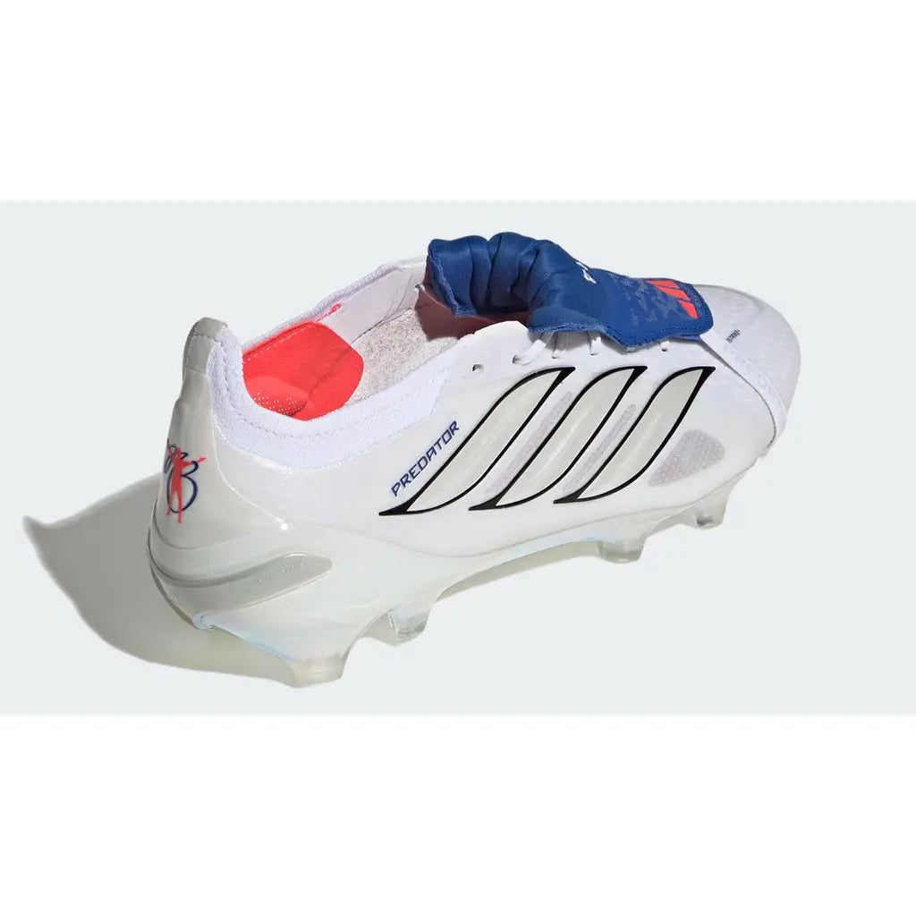 Jude Bellingham x adidas Predator Elite FG white soccer cleats shown from the back, featuring sleek design and branding details.