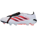 White and solar turbo adidas Predator Elite FT FG soccer cleats with black accents, designed for optimal grip and control.