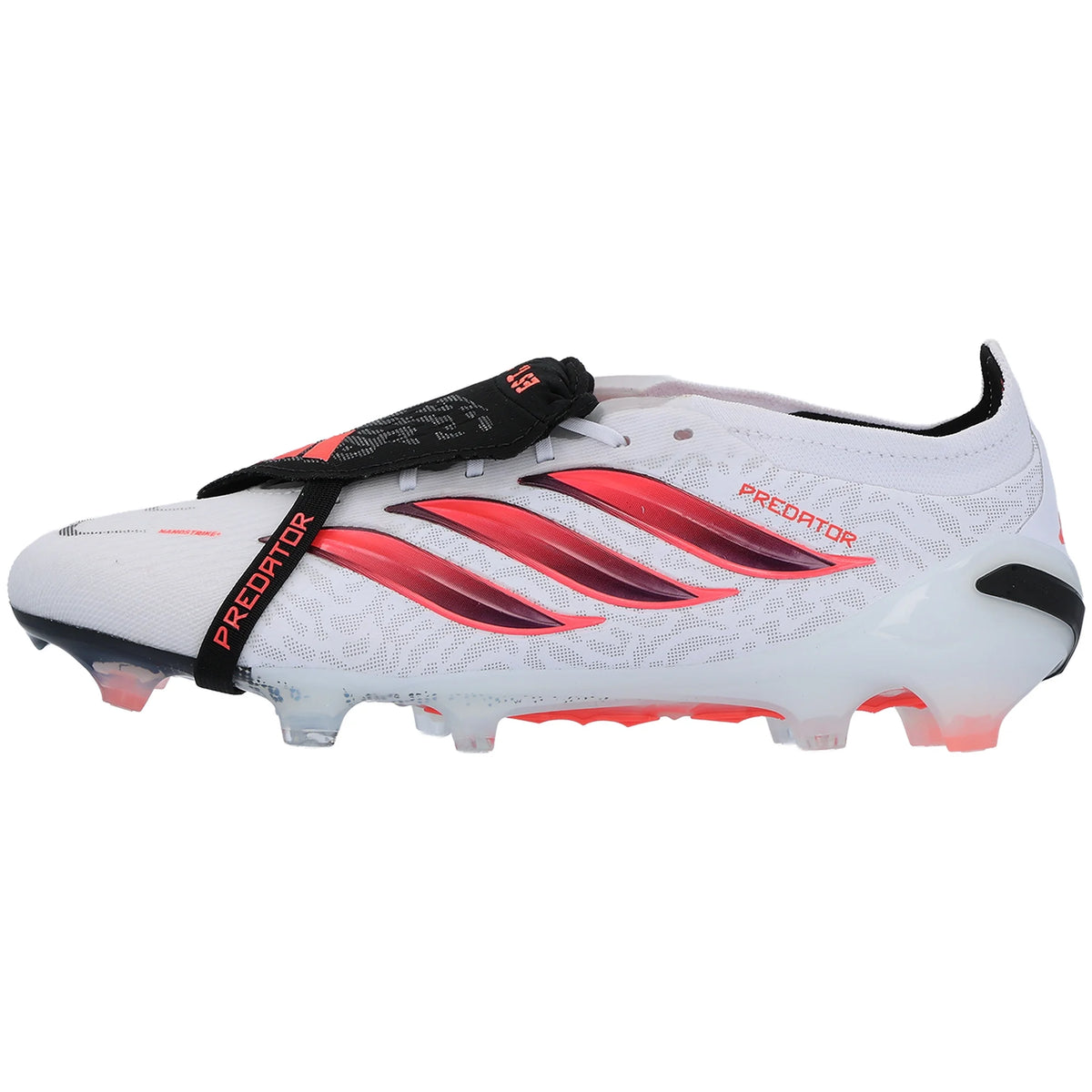 White and solar turbo adidas Predator Elite FT FG soccer cleats with black accents, designed for optimal grip and control.
