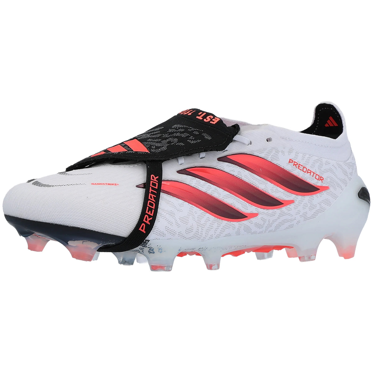 White adidas Predator Elite FT FG soccer cleats with solar turbo and black accents, designed for optimal grip and performance on the field.