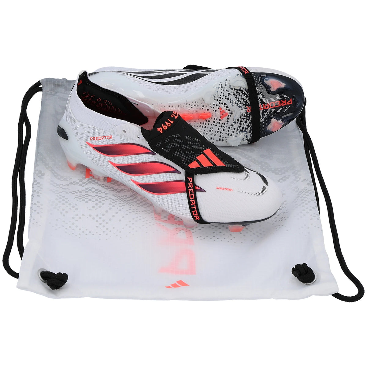 adidas Predator Elite FT FG white, solar turbo, and core black soccer cleats with textured upper and firm ground studs.